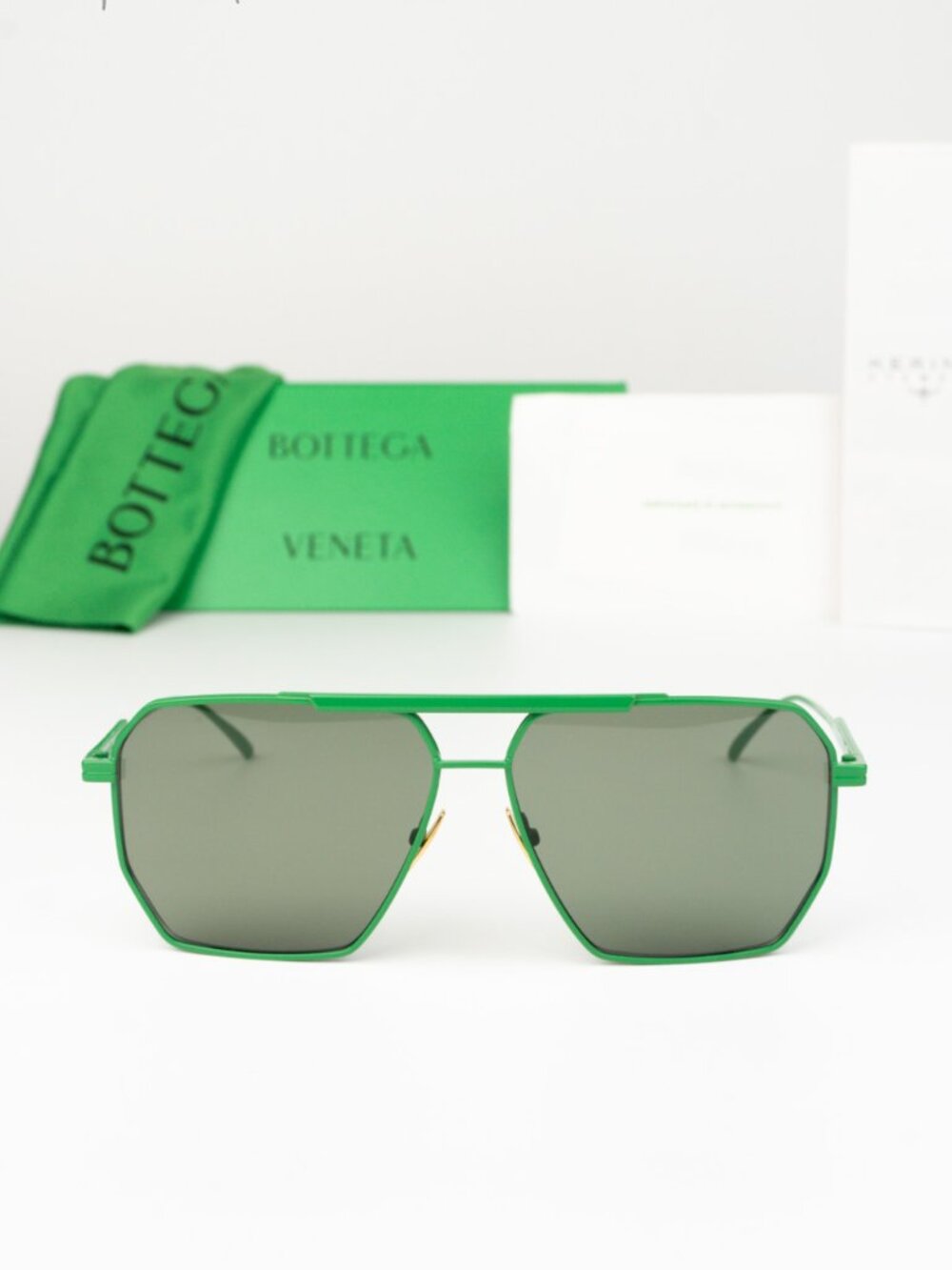 Bottega Veneta Men Sunglasses Green Pilot BV1012S 006 NEW AUTHENTIC